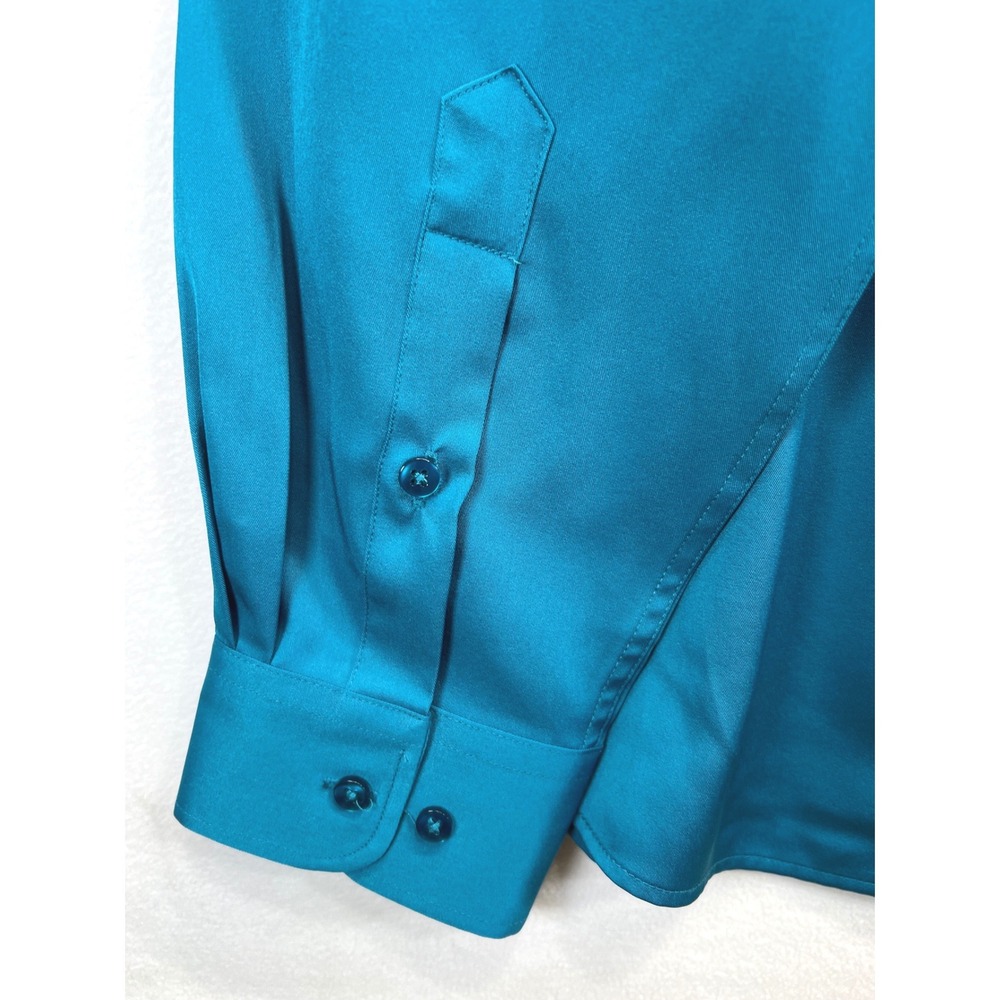 Flex Mens Luxury Collection Teal Blue Long Sleeve Button Down Dress Shirt XL - Picture 13 of 14